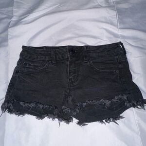 American Eagle Outfitters Black Distressed Jean Shorts Raw Hem